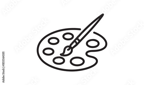 Artist's palette with multiple color wells and a paintbrush, representing creativity and art.