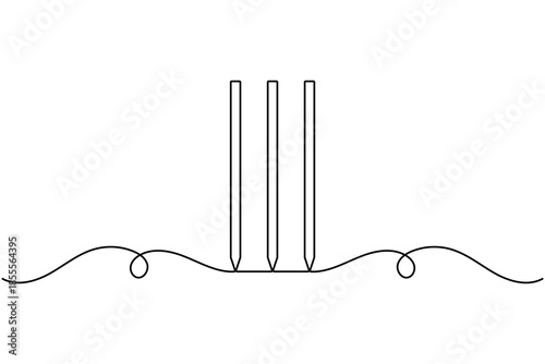 International cricket stump icon continuous one line drawing on white background minimalist sport equipment symbol outline vector illustration