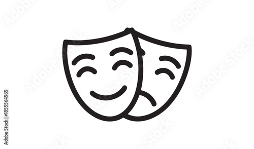 Two theater masks, one smiling and one frowning, representing comedy and tragedy or duality.