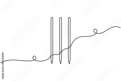 International cricket stump icon continuous one line drawing on white background minimalist sport equipment symbol outline vector illustration
