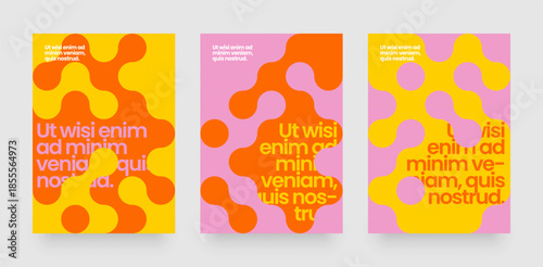 Template with mosaic circles. Abstract bauhaus geometric pattern backgrounds with metaball fusion. Layout for flyer, poster or cover. 