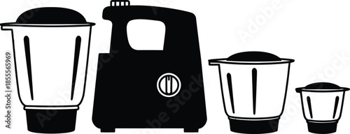 Electric mixer grinder with stainless steel jars set icon for kitchen appliance and food processor equipment silhouette vector illustration isolated on a white background for design.