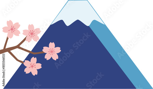 Mountain with Cherry Blossoms Illustration.