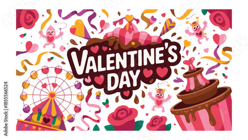 Valentine's Day Extravaganza: A vibrant illustration full of love, festive elements, and romantic symbols celebrate the spirit of Valentine's Day.