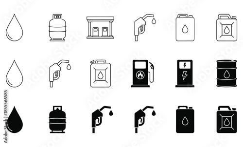 Gas station and gas pump vector icon set for business and web design