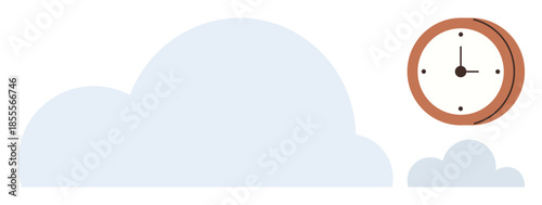 Soft blue cloud forms with a simple analog clock. Ideal for time, weather, forecast, scheduling, nature, simplicity, or clean design themes. Minimal simple flat metaphor