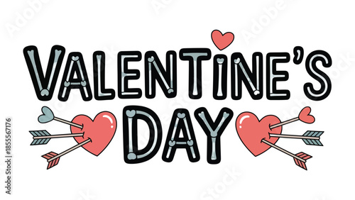 Valentine's Day Icon: A heartwarming illustration features Valentine's Day with stylized letters and endearing elements of arrows piercing hearts, which express the essence of love and romance.