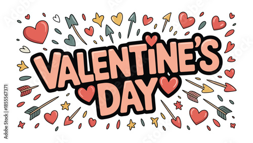 Valentine's Day Celebration: A vibrant and captivating composition filled with hearts and arrows symbolizes love and affection on this special occasion. 