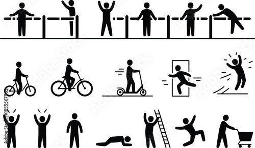 Collection of Human Figure Icons Representing Various Activities and Actions pictogram silhouette