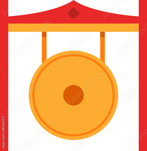 Simple Flat Style Traditional Golden Gong Musical Instrument Illustration