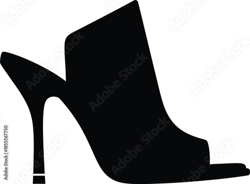 Silhouette of a stylish woman high heel peep toe ankle bootie mule shoe for fashion apparel design and elegant vector illustration isolated on white background.