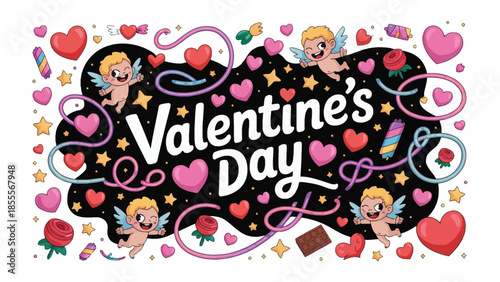 Valentine's Day illustration: An image for valentine's day, filled with elements that represent love and affection, inviting viewers into a world of romance.