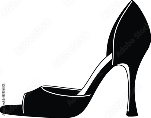 Silhouette of a classic woman high heel d'orsay peep toe stiletto shoe for fashion apparel design and elegant vector illustration isolated on white background.