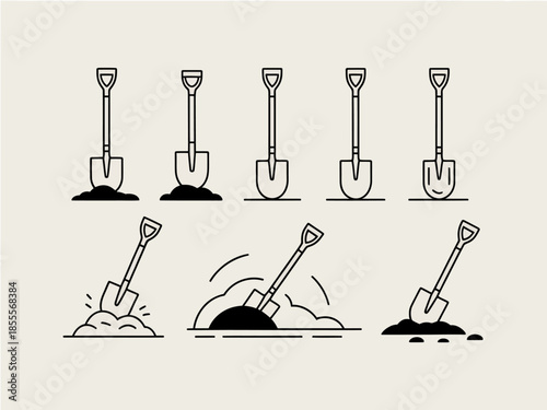 Illustration of shovels digging into the ground with various motion effects.