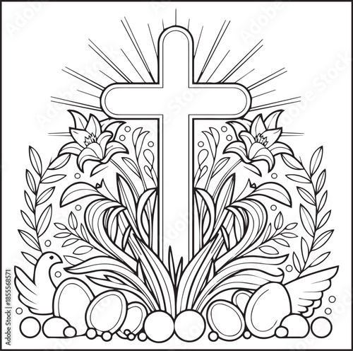 Happy easter day coloring page for kids and adults black line art illustration for print ready vector elements