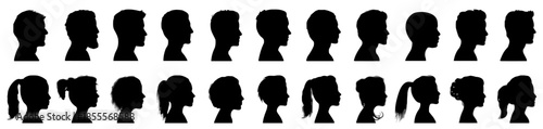 Collection of Men and Women Silhouette Head Profiles in Diverse Styles Male and Female Facial Outlines Vector Set Isolated on White Background