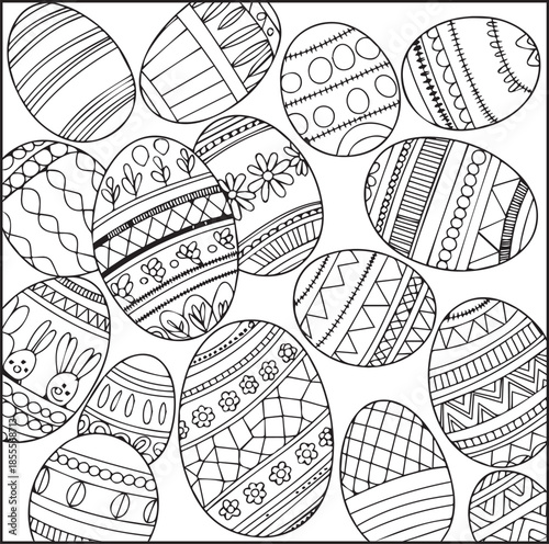 Happy easter day coloring page for kids and adults black line art illustration for print ready vector elements