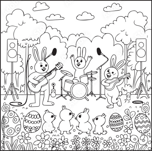 Happy easter day coloring page for kids and adults black line art illustration for print ready vector elements