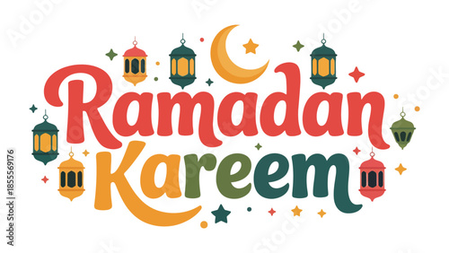 Ramadan Kareem: A festive and vibrant display of Ramadan Kareem with beautiful crescent moon, stars and lanterns. The image conveys the spirit of sharing and the beauty of tradition.