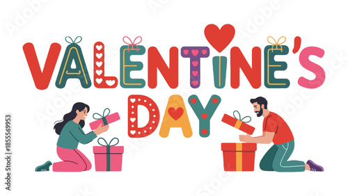 Valentine's Day Gifts: An artistic image that capture a lovely day. With loving couples are ready for give a gift.  