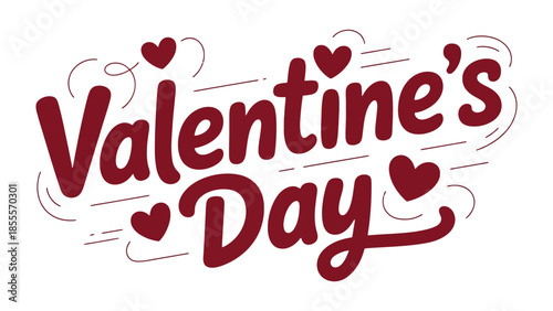 Valentine's Day Design: A romantic display of Valentine's Day text, adorned with heart icons, celebrating love and affection.