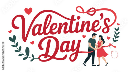 Valentine's Day Celebration: A beautifully illustrated design celebrating love with couples, hearts and floral elements, perfect for the season of affection.