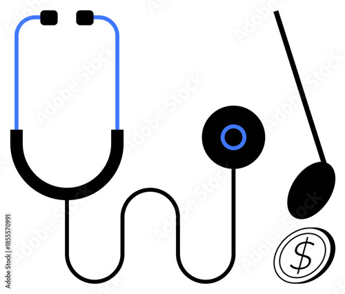 Healthcare, medical costs, financial planning, health management, economic analysis, diagnostics. Stethoscope and dollar symbol in minimalist design. Healthcare and medical cost conceptual