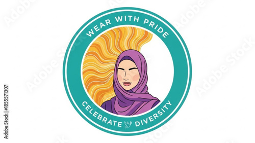 Woman wearing a purple hijab with flowing blonde hair celebrating diversity and pride vector illustration for social media and campaigns
