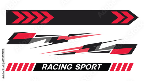 Racing car stripe graphics vector set with sleek decals, sport lines, car wrap stickers, high-speed racing designs, vinyl elements