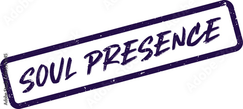Embrace the profound concept of Soul Presence displayed within a vibrant purple textured stamp label