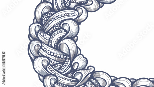 Stylized flat vector artwork of surreal abstract tentacles in white and purple hues, forming