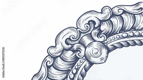 Stylized flat vector ornamental composition with swirling patterns and decorative elements