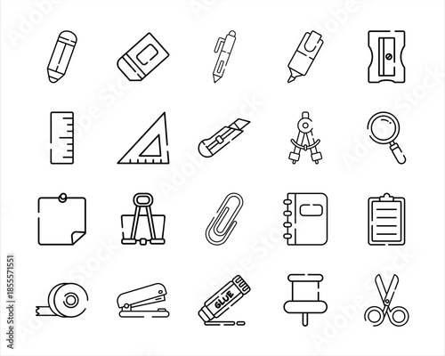 Minimal Outline School and Office Tools Icons