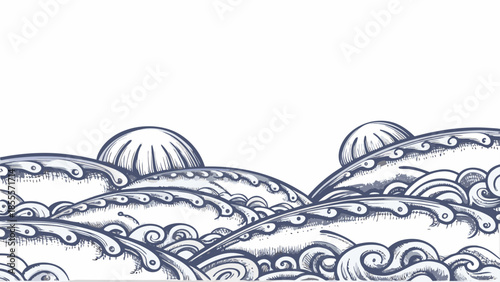 Stylized flat vector illustration of imaginary wavy landscape with curved lines and swirling