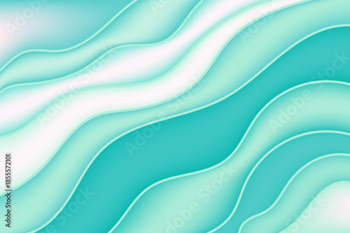 Aesthetic aquamarine blue 3D waves texture background. Abstract wavy backdrop. Groovy anime stripes pattern with gradient texture. Elegant curvy liquid shapes.