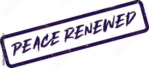 Deep purple peace renewed grunge style rectangular stamp on a white surface