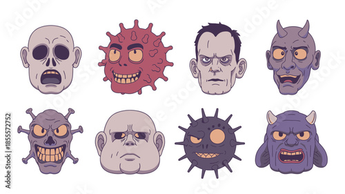 Collection of cartoon monsters and spooky creatures with varied expressions