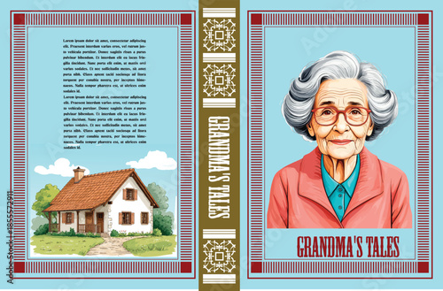 057-05-Illustrated book cover displaying an elderly woman and a cozy house for nostalgic storytelling