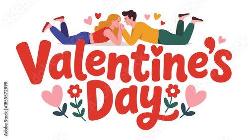 Valentine's Day Love: Embrace the essence of romance with a couple enjoying a special day, amidst a shower of hearts and flowers, symbolizing love, affection, and togetherness. 