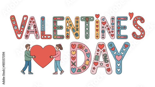 Valentine's Day Illustration: Celebrating the spirit of love with a vibrant illustration of a couple exchanging a heart in this heartwarming design for Valentine's Day. 