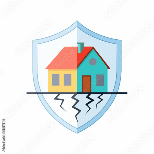 Earthquake insurance protection concept with shielded house flat vector illustration