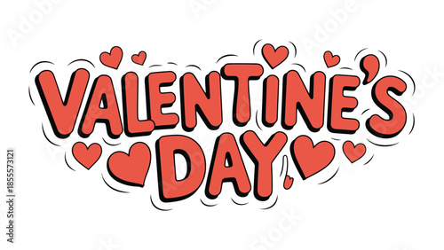 Valentine's Day Typography: The words Valentine's Day are artfully arranged amidst a constellation of hearts, embodying the spirit of romance and affection.