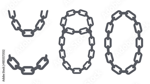 Collection of stylized chain links forming abstract shapes and numbers