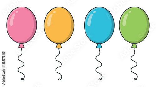 Four colorful balloons in a row on white background