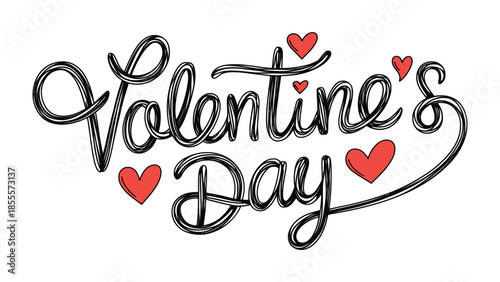 Valentine's Day Greeting: Artistic depiction of 'Valentine's Day' adorned with charming red hearts, perfect for conveying heartfelt sentiments on a special occasion.