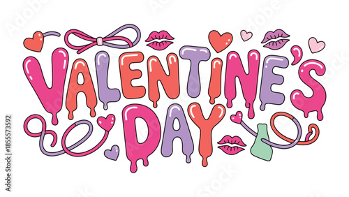 Valentine's Day Delight: Playful typography in vibrant hues conveys the spirit of love and affection. Featuring hearts, lips, and charming details.