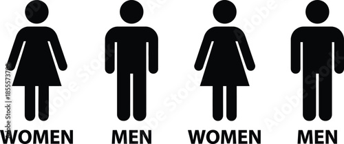 A row of black silhouettes representing men and women icons with corresponding text labels below them.