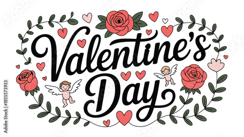 Valentine's Day design: a charming valentine's day design with roses and hearts that represent love, ready to share with your loved ones!