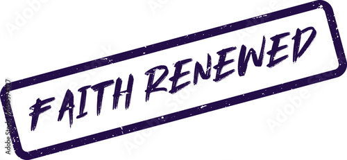 Purple distressed rectangular stamp with FAITH RENEWED text for spiritual awakening messages