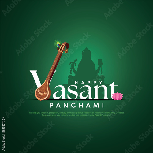 Vector illustration of happy Vasant Panchami puja of India. Creative design for banner, poster, card.